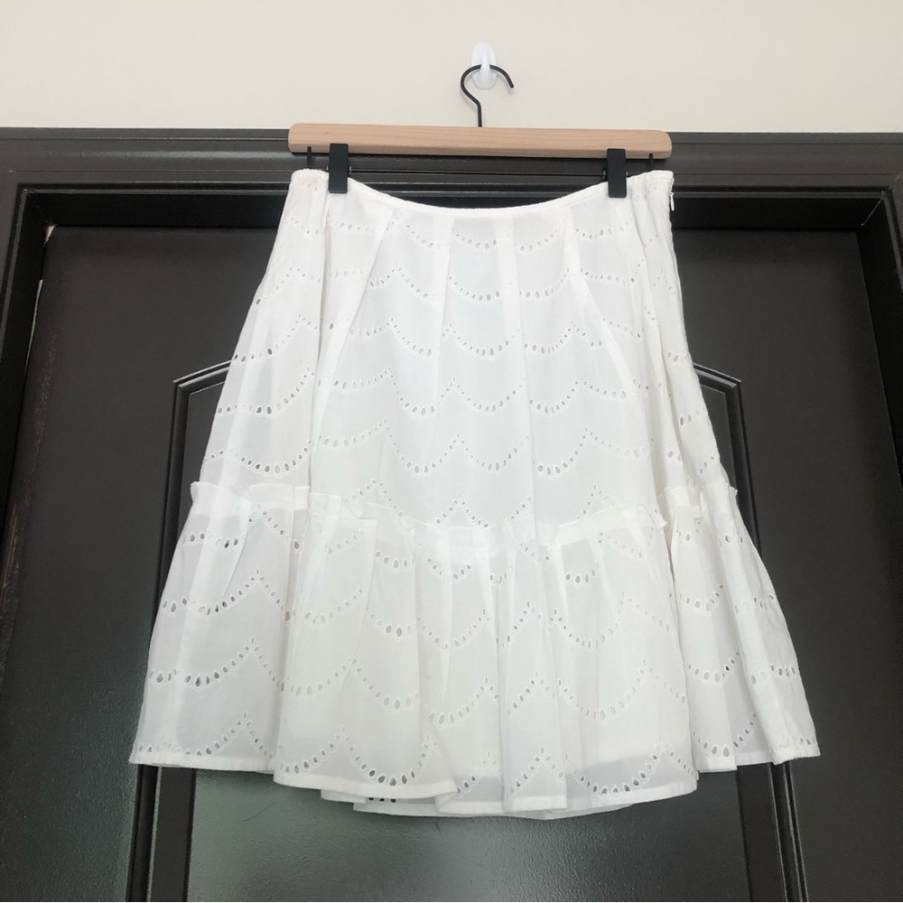 Halogen white eyelet tiered ruffle knee length/midi skirt- bride, beach
